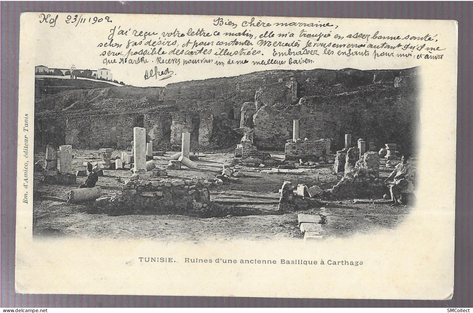 Carthage. Ruines D'une Ancienne Basilique. Cachet Le Kef + Timbre Régence De Tunis (A17p17) - Tunesien