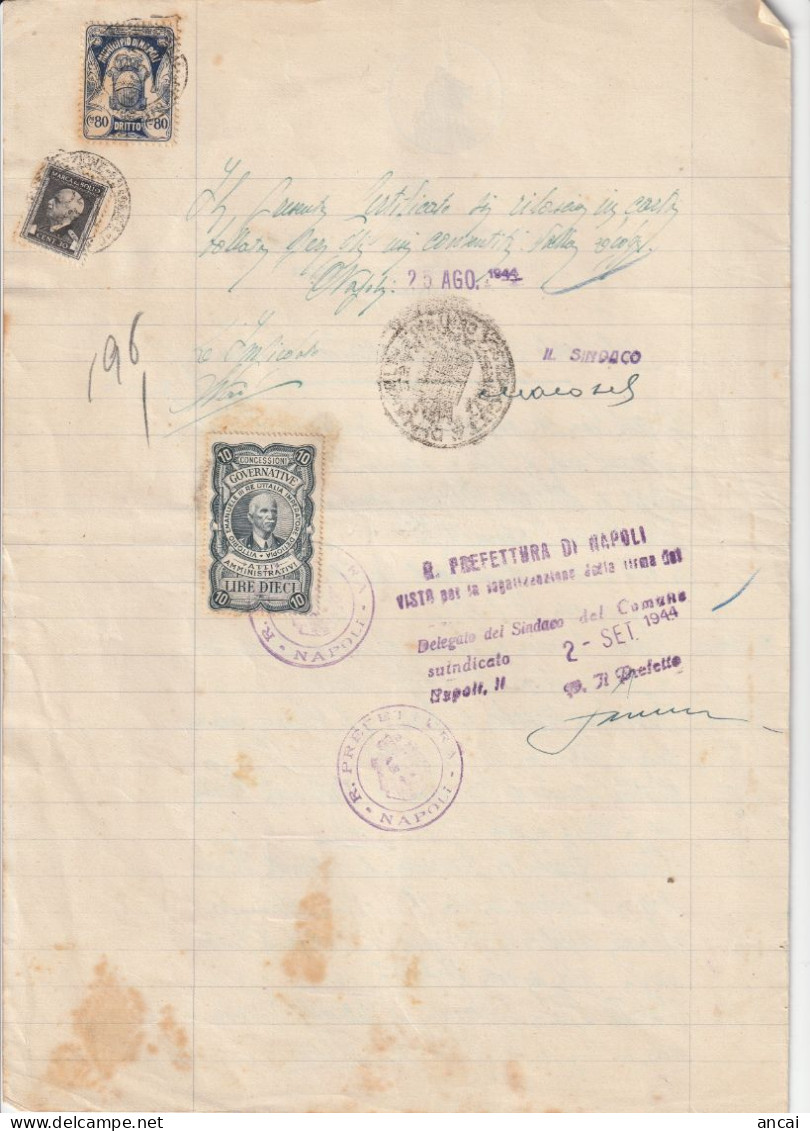 Italy. Napoli. 1944. Marca Municipale (comunale) DRITTO C. 80, Su Documento. BELLO. - Non Classificati