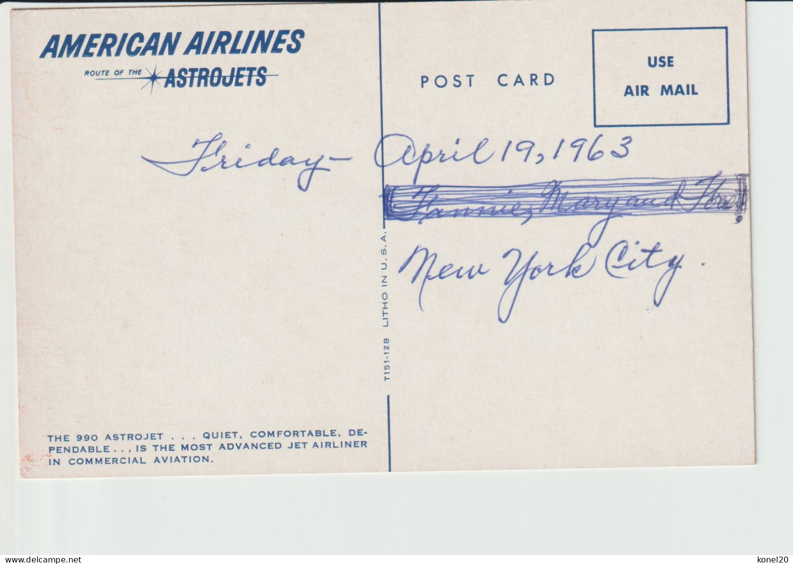 Vintage Rppc American Airlines AA Coronado 990 Astrojet Aircraft - 1919-1938: Interbellum