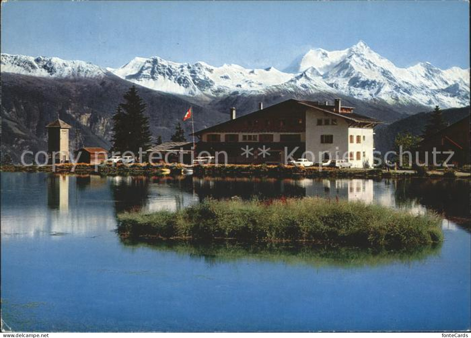 12920861 Montana Crans Lac Grenon Hotel Du Lac Et Le Weisshorn Walliser Alpen Ra - Altri & Non Classificati