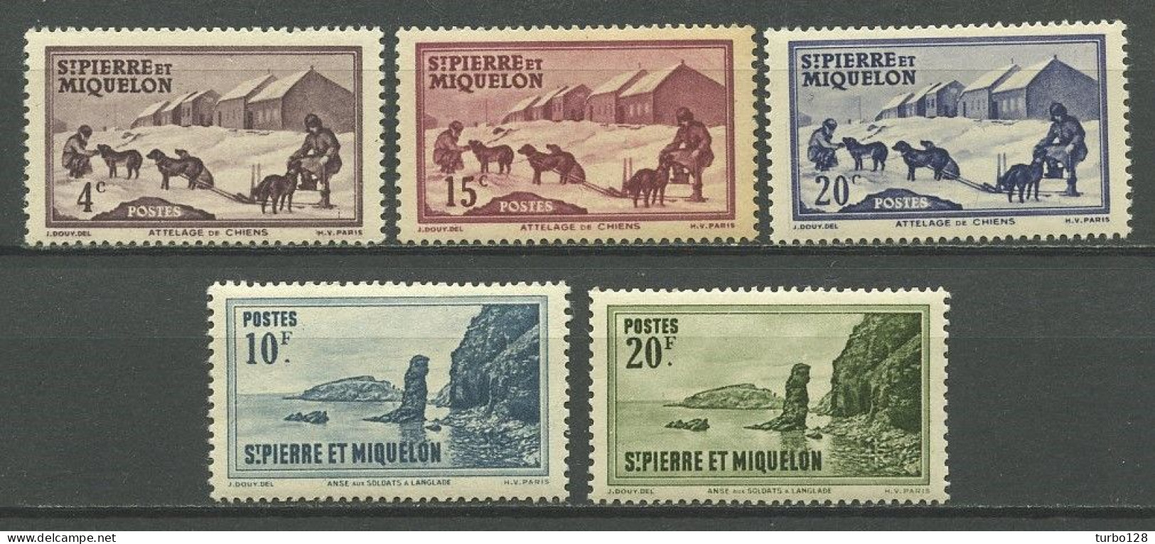 SPM Miquelon 1942 N° 291/295 ** Neufs MNH Superbes C 15 € Attelage Chiens Dogs Langlade Anses Aux Soldats - Ongebruikt