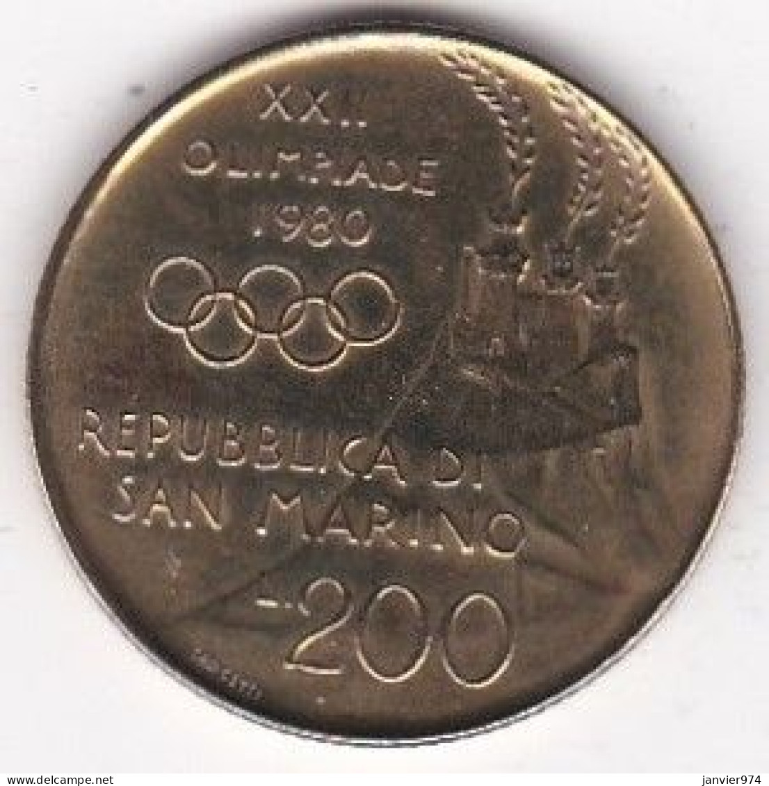 Saint Marin 200 Lire 1980 , XXII Jeux Olympique, Lutteurs Gréco-romains, En Bronze Aluminium , KM# 109 - San Marino