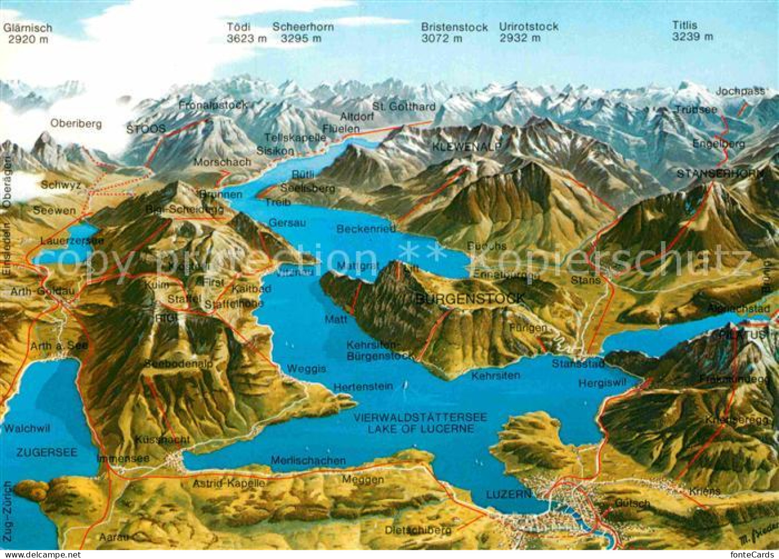 12916038 Vierwaldstaettersee SZ Panoramakarte Brunnen - Andere & Zonder Classificatie