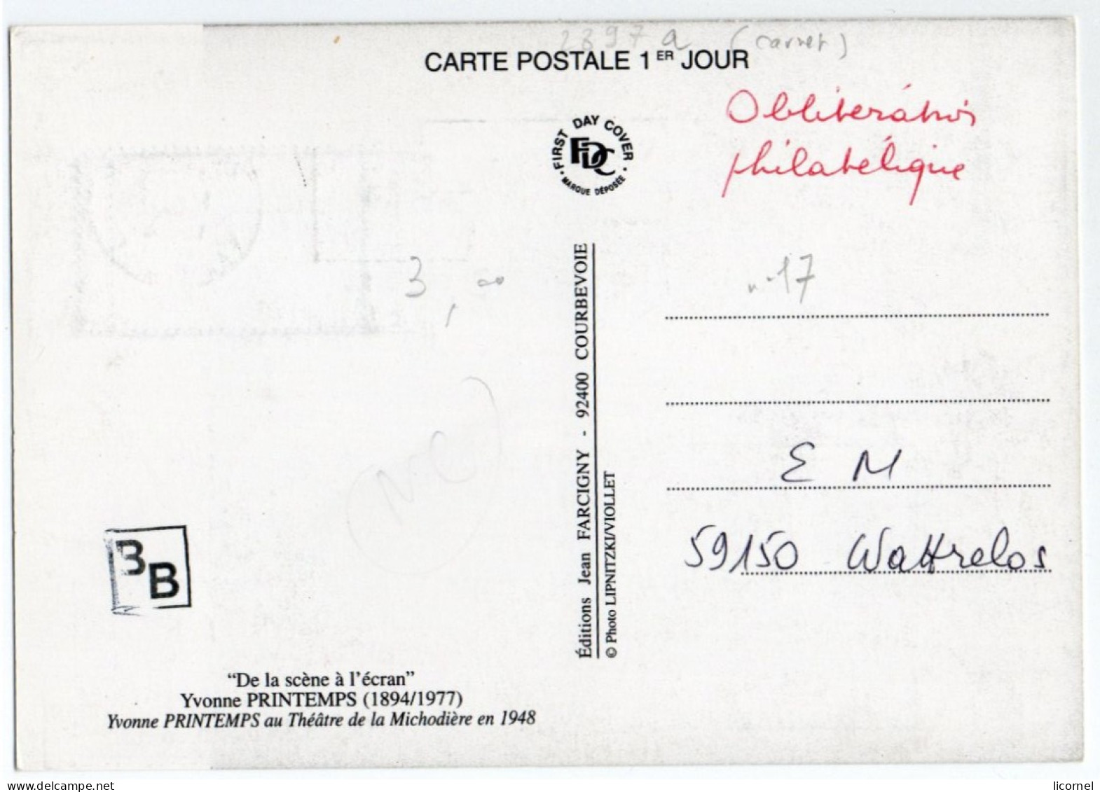 Carte Maxi  1994 Premier Jour : YVONNE PRINTEMPS - 1990-1999