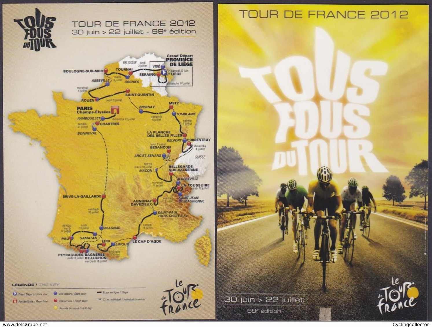 Lot 2 CP Tour De France 2012 Parcours Et Affiche - Cyclisme