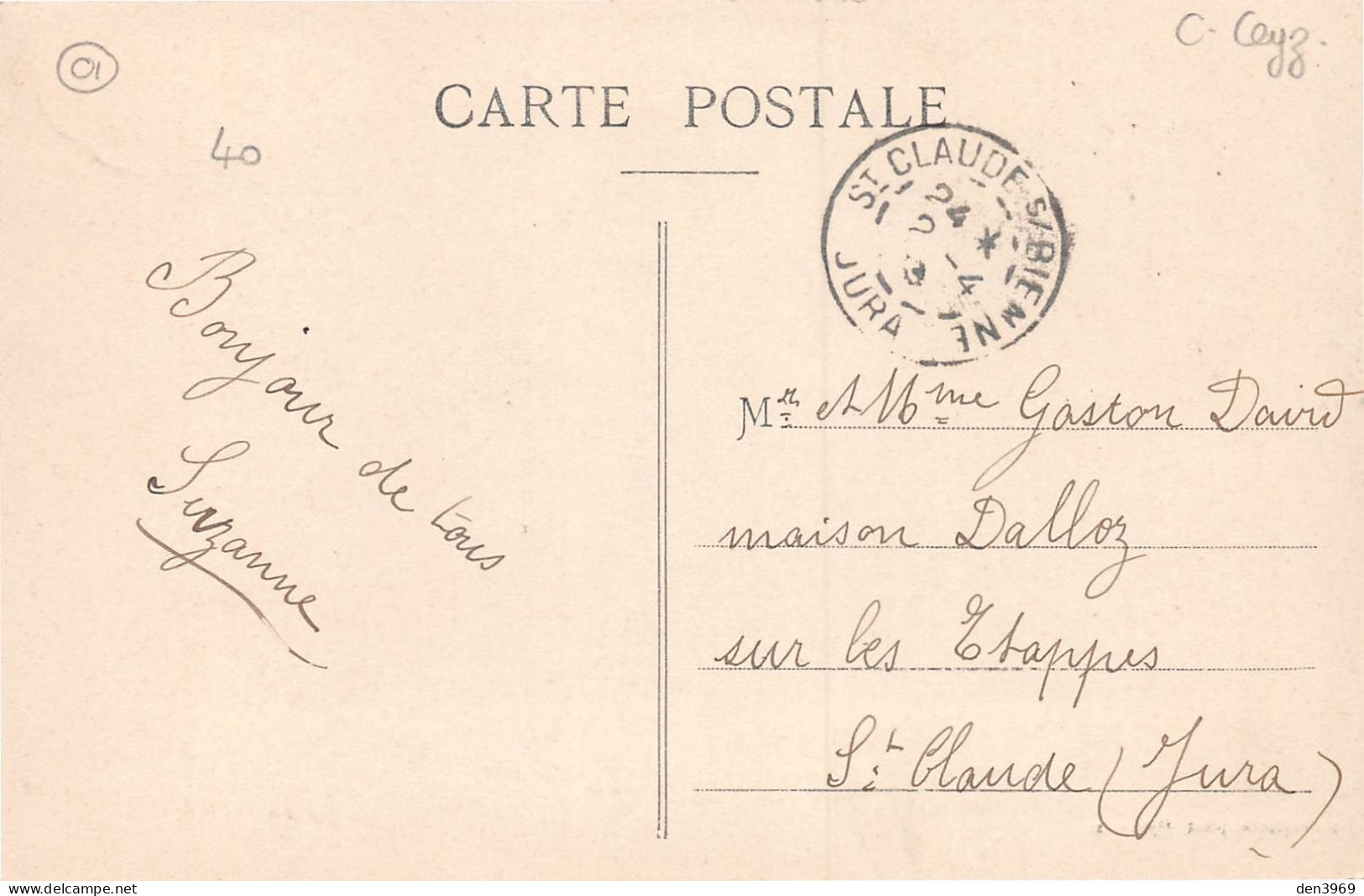 CIZE-BOLOZON (Ain) Près Corveissiat - Hôtel De La Gare, Café-Restaurant - Voyagé 1913 (2 Scans) Les Etappes Saint-Claude - Non Classés