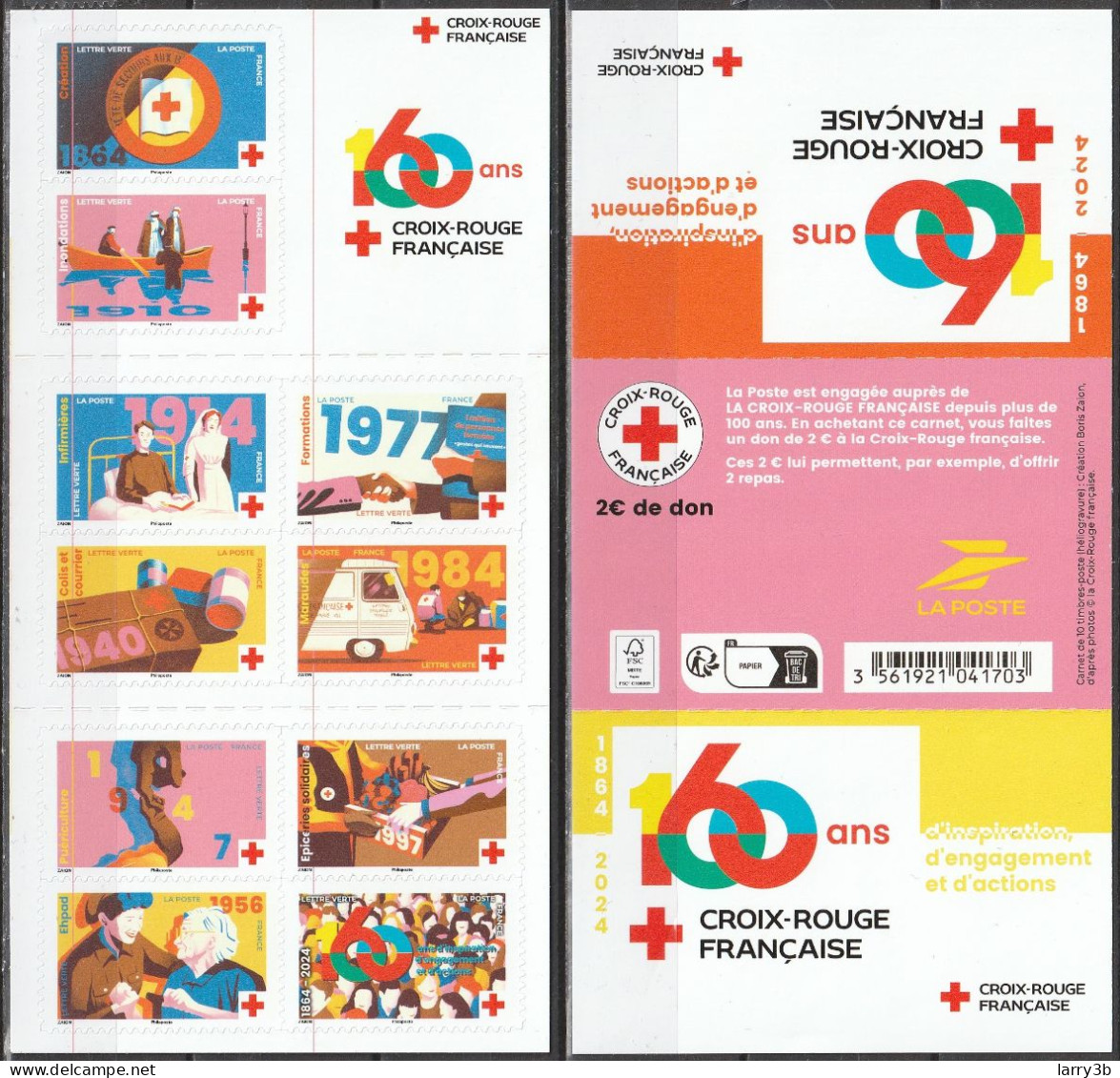 2023 - CARNET CROIX ROUGE ADHESIF - "160 ANS CROIX-ROUGE FRANÇAISE" - NEUF ** - MNH - Ungebraucht