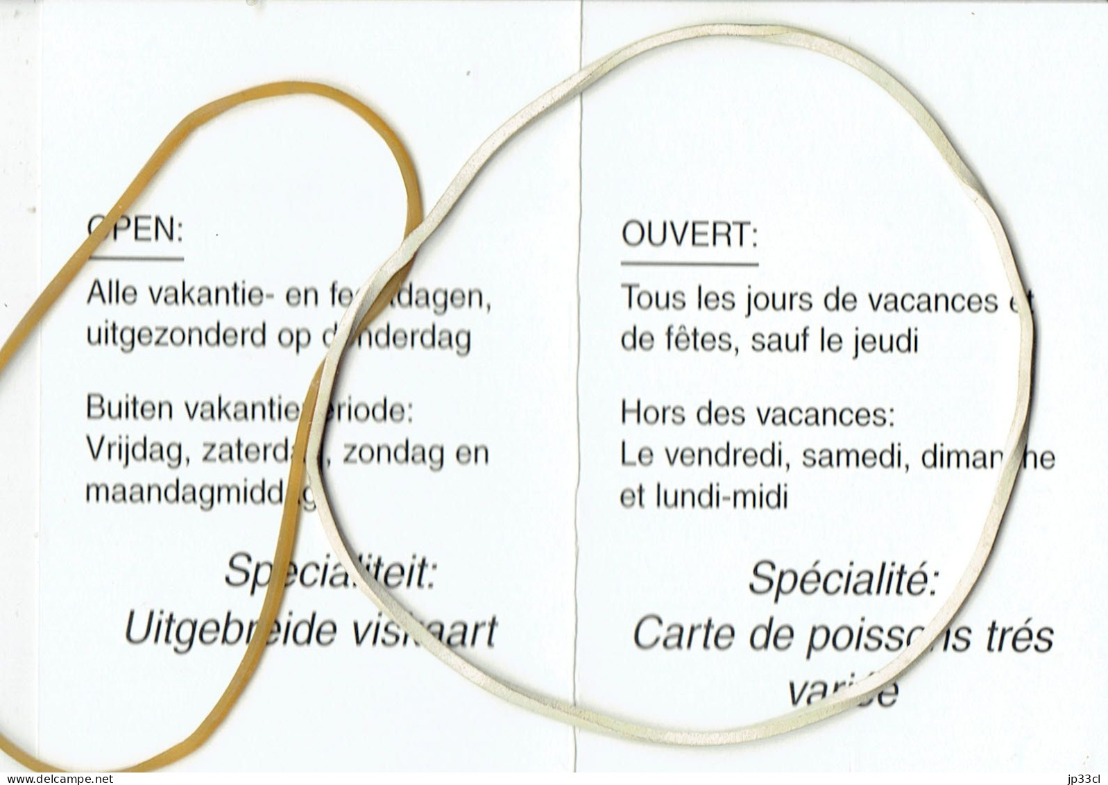 Ancienne Carte Du Restaurant 't Keukentje (Georges & Rosette Hudders), Nieuwpoort (Nieuport) - Tourism Brochures