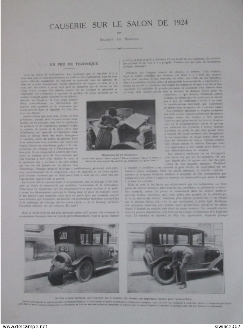 1924 Causerie Sur Le Salon De 1924 Automobile Voiture   Mecanique - Ohne Zuordnung