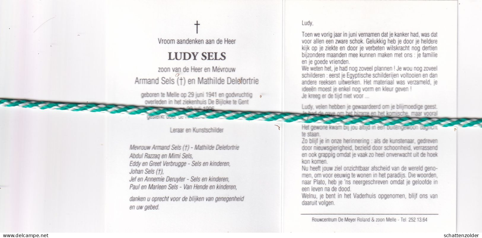 Ludy Sels-Delefortrie, Melle 1941, Gent 1996. Kunstschilder, Leraar. Foto - Obituary Notices