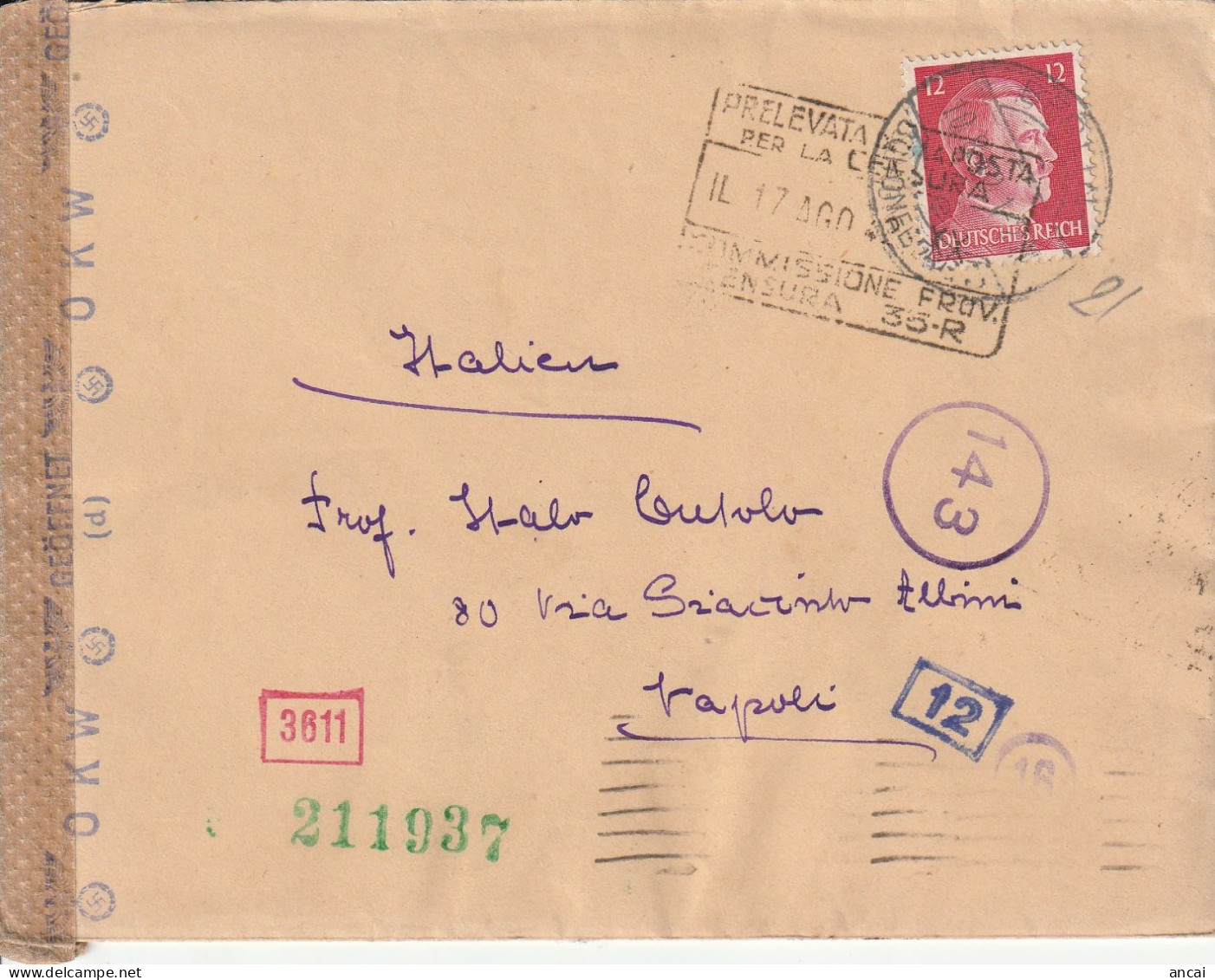 A203. Germania. Lettera Da Berlino Per Napoli. CENSURA. - Covers & Documents