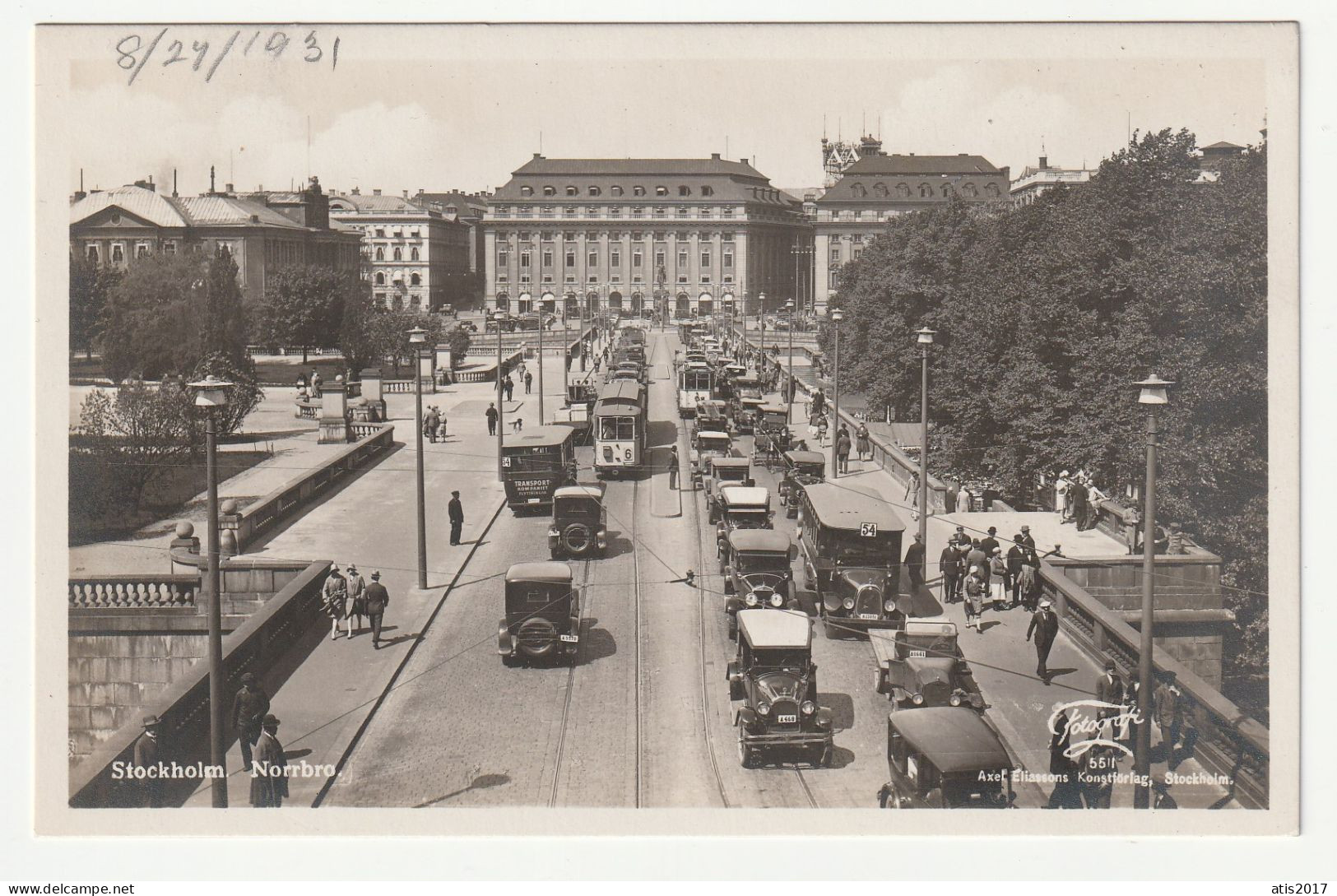 STOCKHOLM - Norrbro - Real Photo Postcard 1931- Tramway - Bus - Olds Cars - Sweden