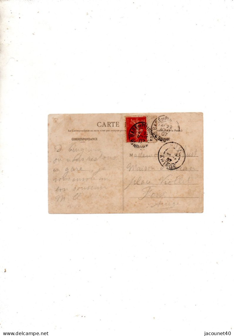 Perigeux Gare 24 Lettre Pour Foix Ariege Lettre Du 22/8/1907 - Lettres & Documents