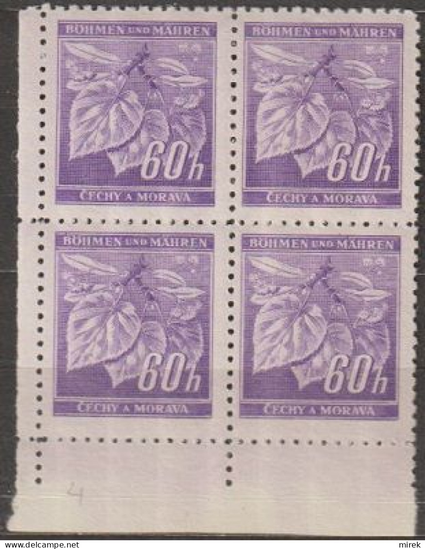 11/ Pof. 54, Light Violet; Corner 4-block, Print Plate 4 - Neufs