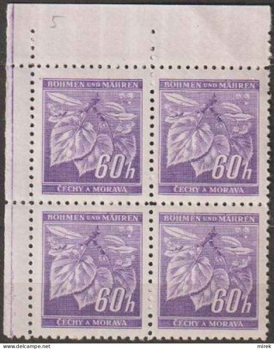 13/ Pof. 54, Violet; Corner 4-block, Print Plate 5 - Ongebruikt