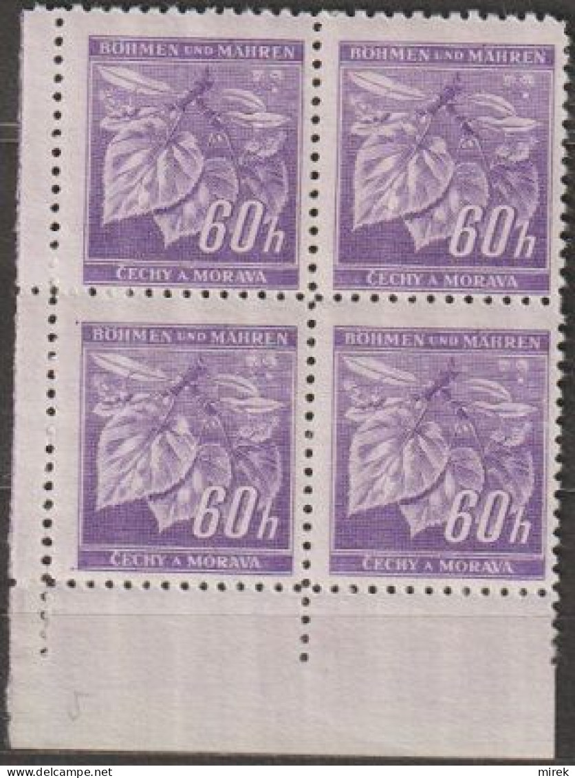 14/ Pof. 54, Violet; Corner 4-block, Print Plate 5 - Neufs