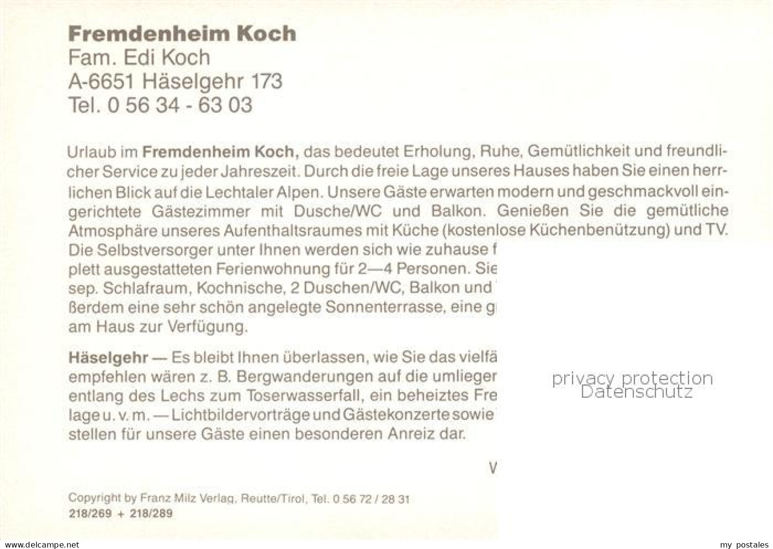 73788494 Haeselgehr Tirol AT Fremdenheim Koch  - Autres & Non Classés