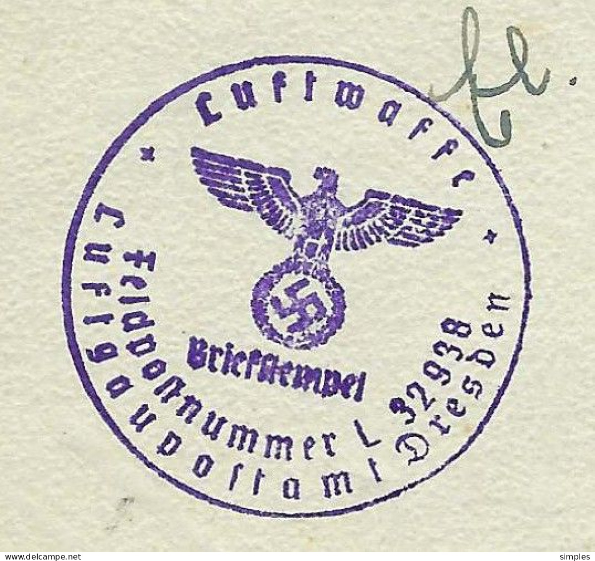 Lettre En Franchise Feldpost Avec Cachet LUFTWAFFE  FPN 32938 De 1943 ( DRESDE, DRESDEN) - Aviation Allemande ( 6 Scans) - Briefe U. Dokumente