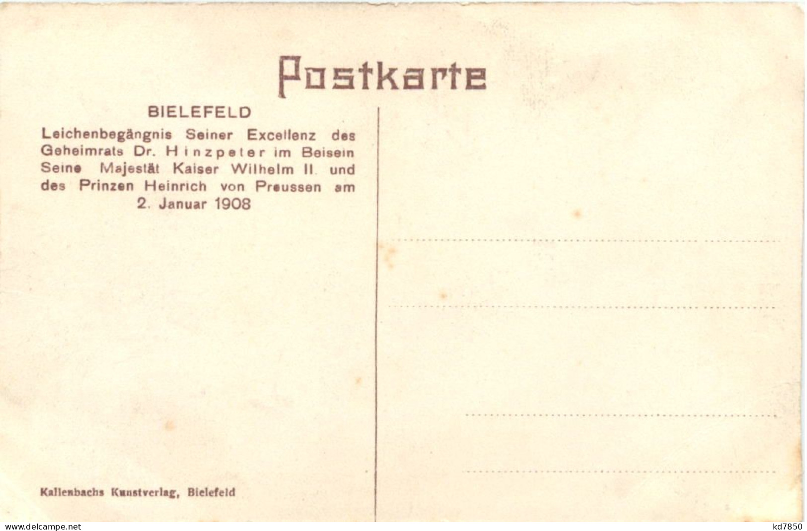 Bielefeld - Leichenbegängnis Seiner Excellenz Geheimrat Dr. Hinzpeter 1908 - Bielefeld