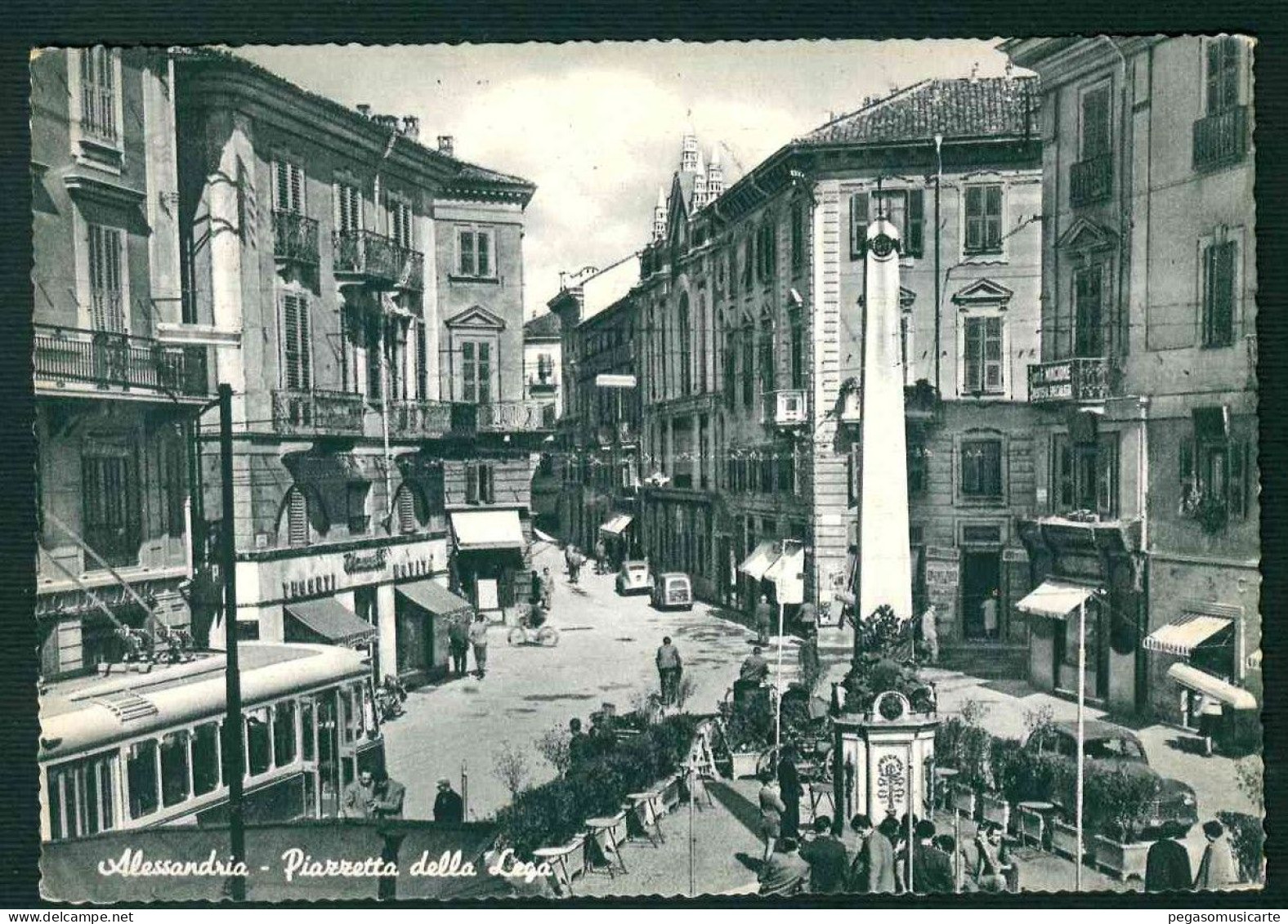 BF059 ALESSANDRIA - PIAZZETTA DELLA LEGA ANIMATA TRAM AUTO CAR 1957 - Alessandria