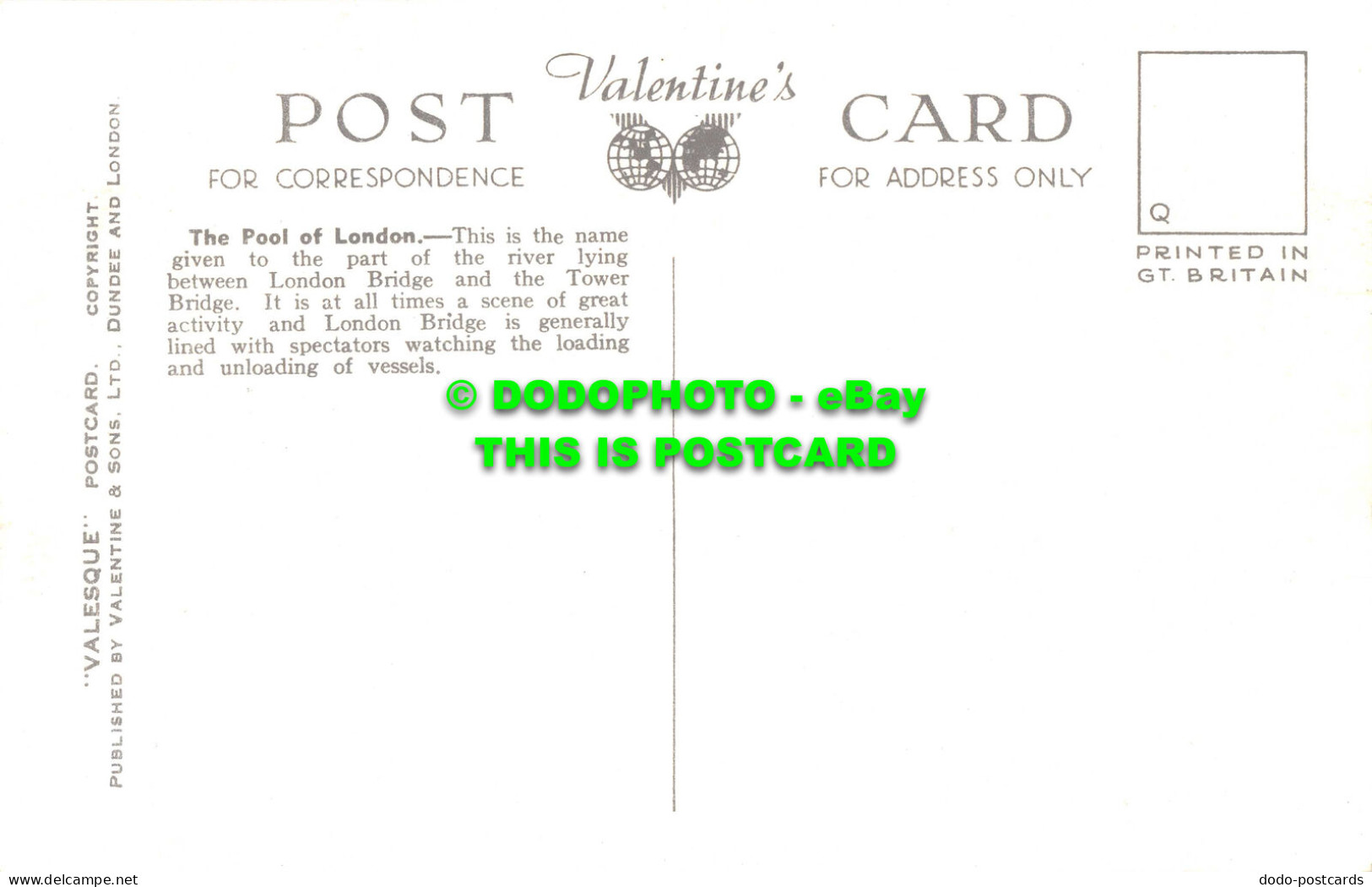 R531016 Pool Of London. K. 7048. Valesque Postcard. Valentines - Other & Unclassified