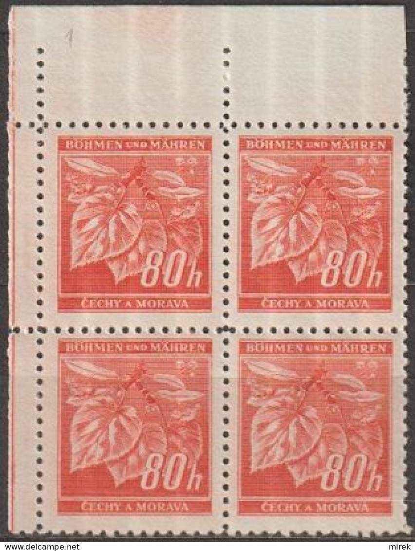 15/ Pof. 55, Corner 4-block, Print Plate 1 - Unused Stamps