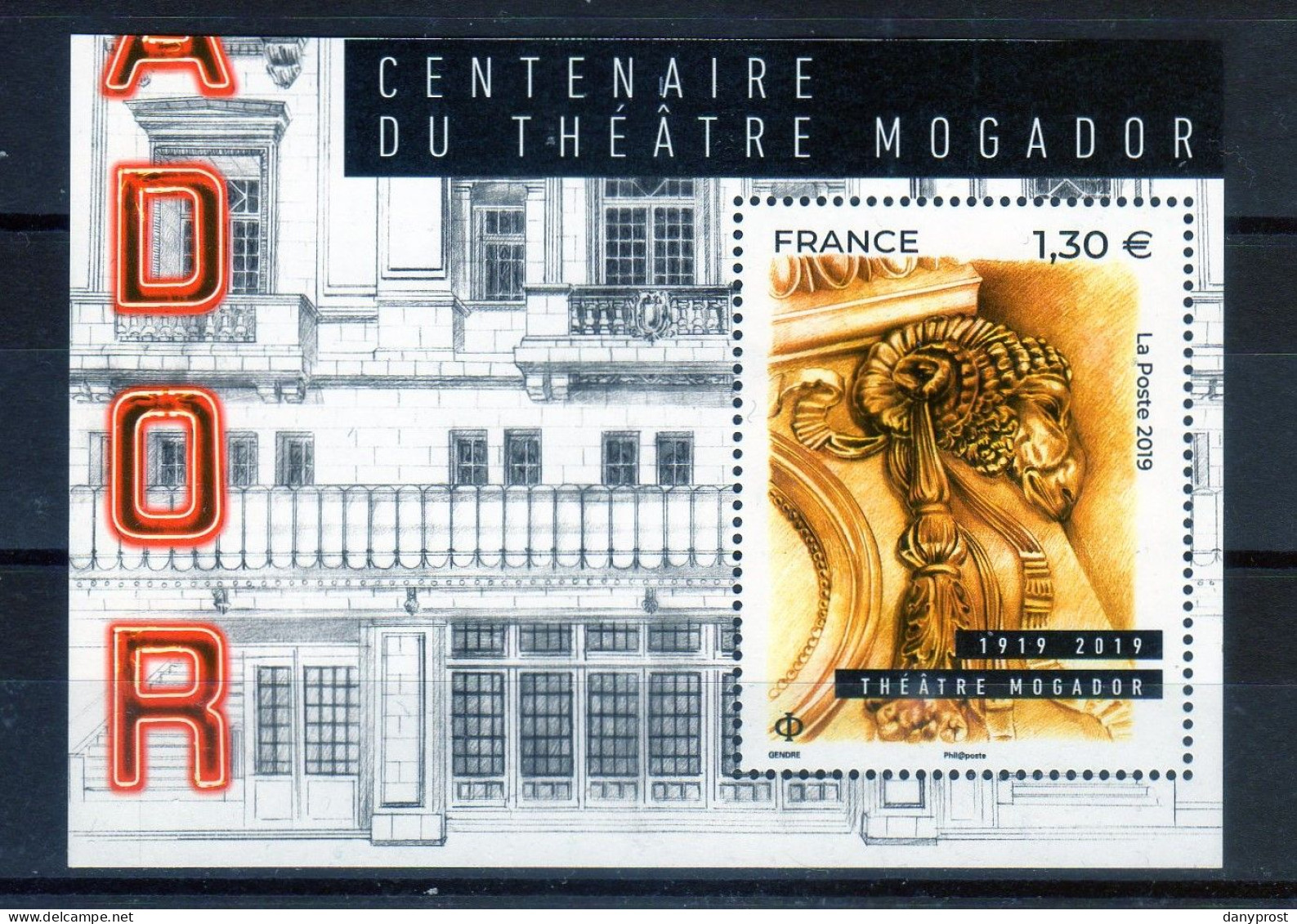 FR 2019--1/2 FEUILLET 5313/14 " Centenaire Du Théatre MOGADOR "  1 Timbre à 1.30 € -  Architecture Illustrée-neuf** - Ungebraucht