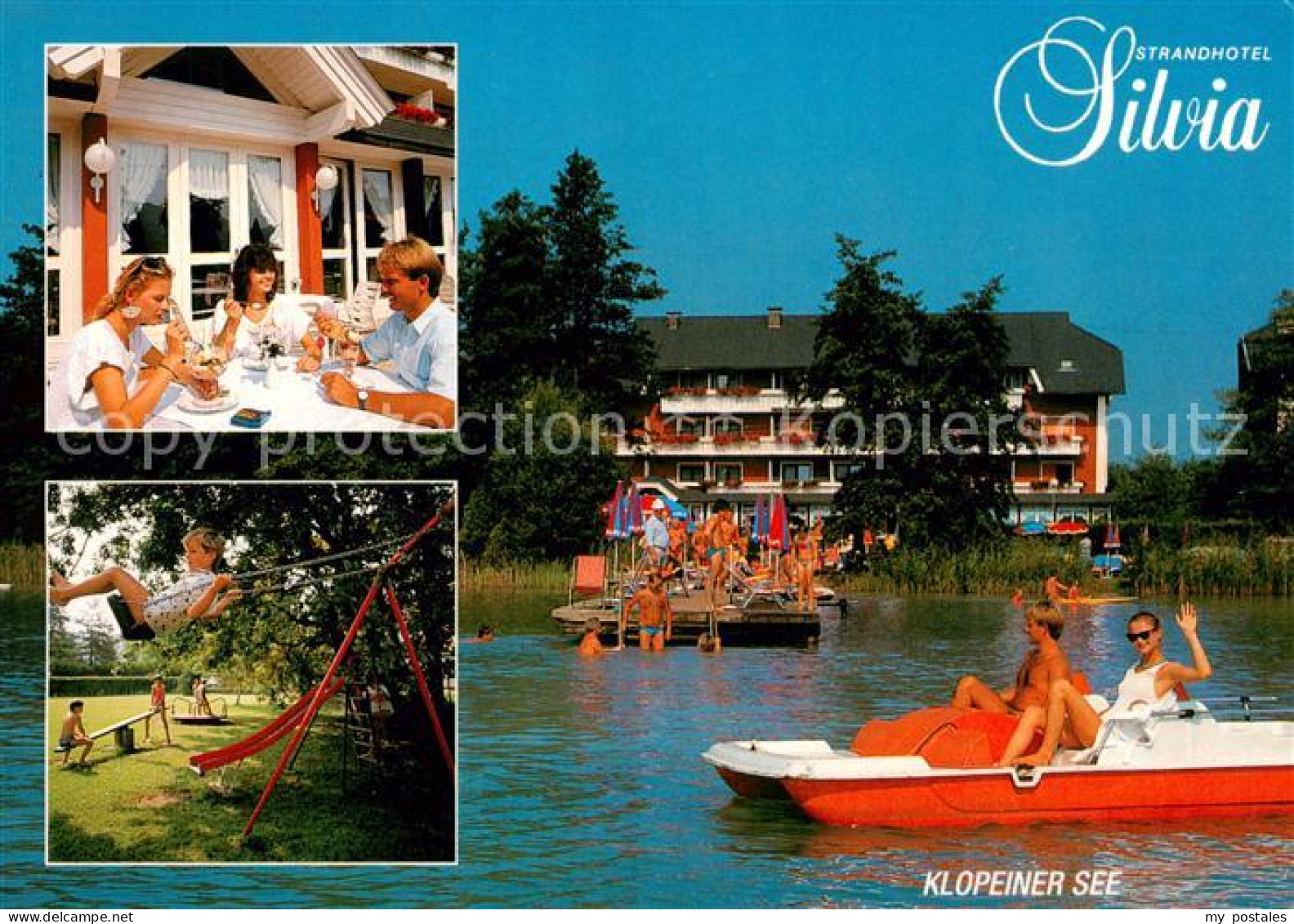 73788209 Seelach Klopeinersee Strandhotel Silvia Cafe Terrasse Badesteg Tretboot - Sonstige & Ohne Zuordnung