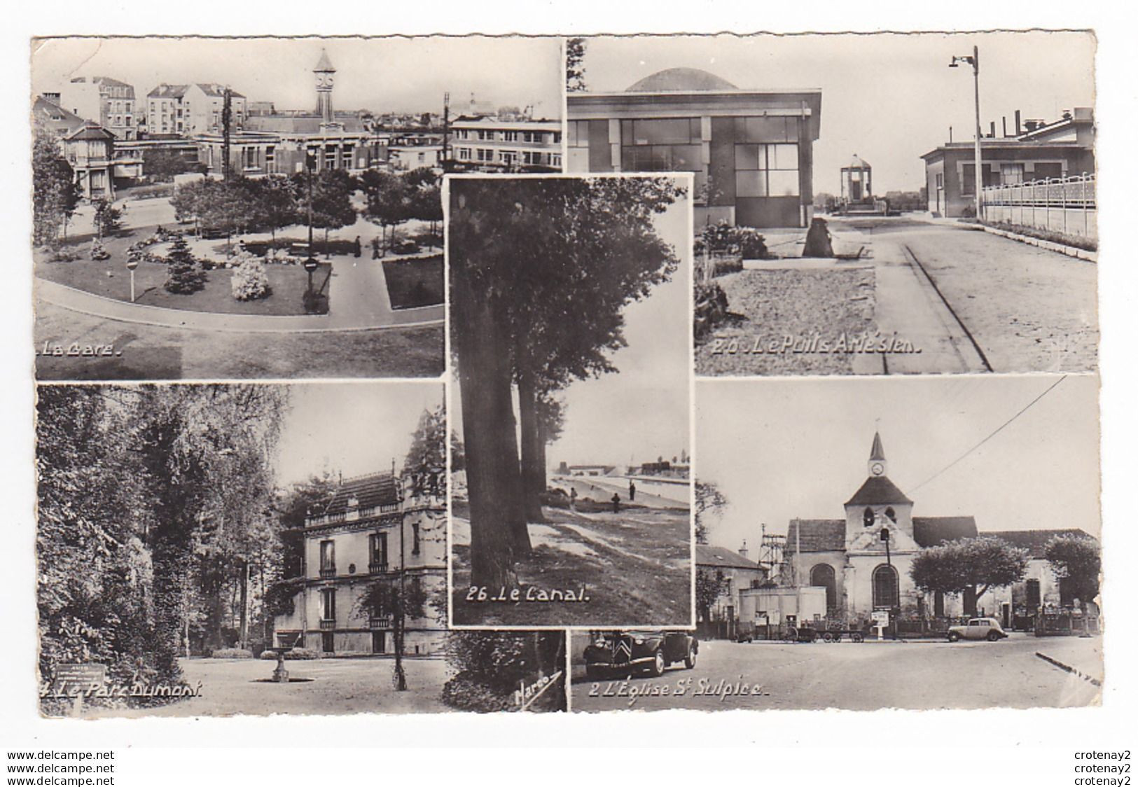 93 AULNAY SOUS BOIS Multivues De 1958 Gare Parc Dumont Canal Puits Artésien Citroën Traction Eglise St Sulpice Ed MARCO - Aulnay Sous Bois