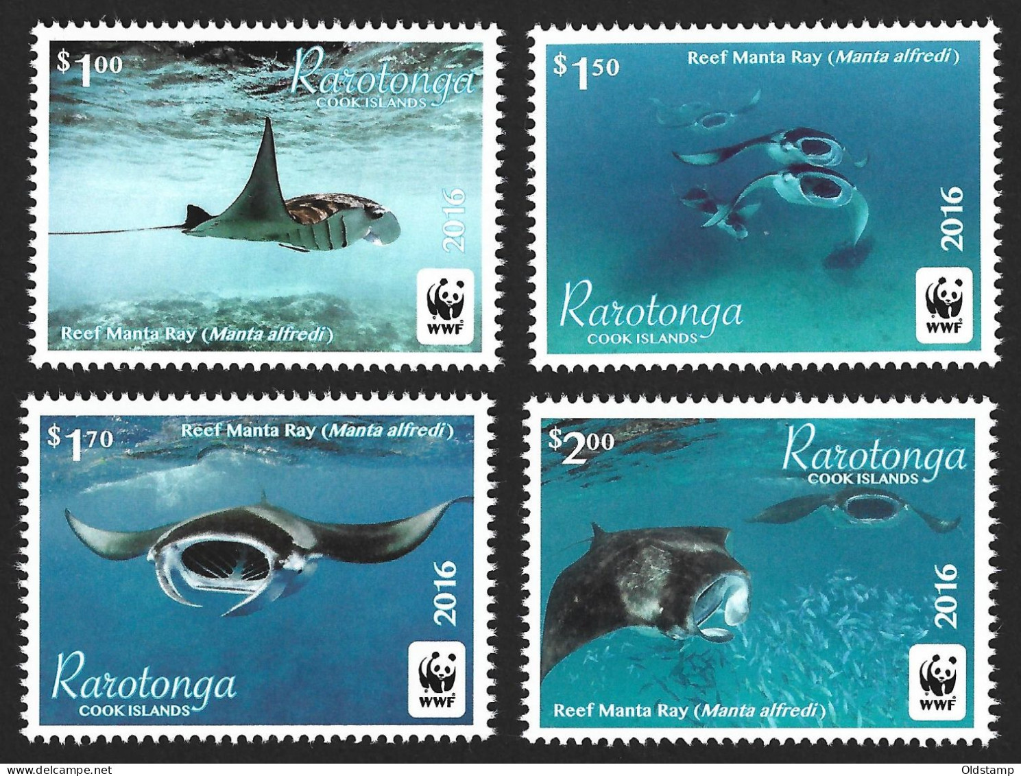 MARINE LIFE Cook Islands Rarotonga  2016 Mi.# 50 - 53 SG.# 23 -26 WWF Shark Reef Manta Ray Ocean MNH Stamps Full Set - Andere & Zonder Classificatie