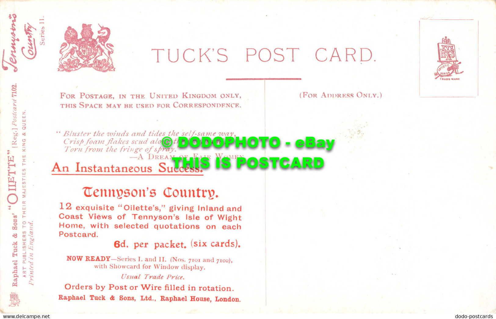 R531504 I. O. W. Stag Rock. Tennyson Country. Tuck Oilette. Postcard 7102 - Monde