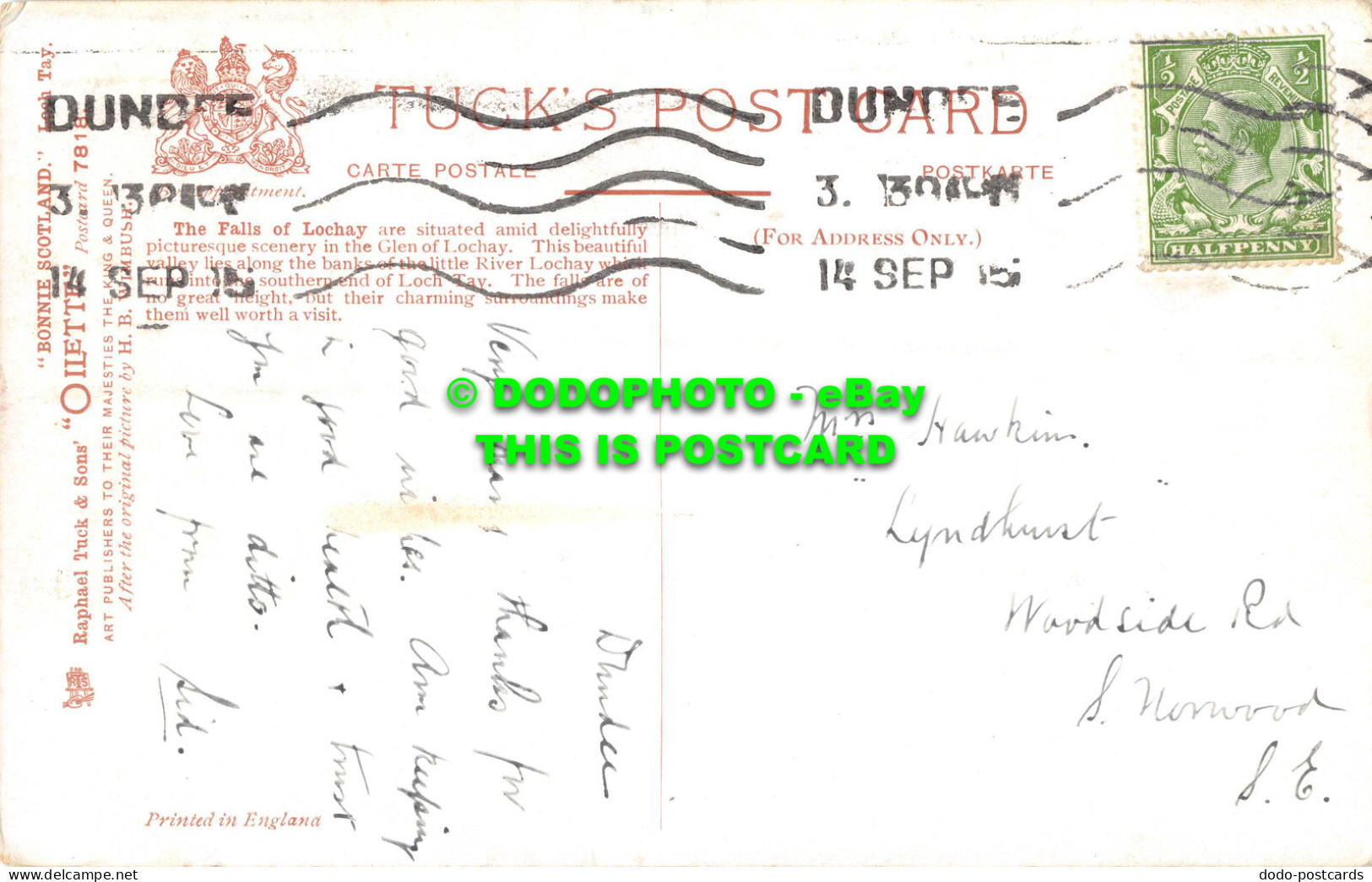 R531505 Killin. Falls Of Lochay. Bonnie Scotland. Tuck. Oilette. Postcard 7818. - Monde