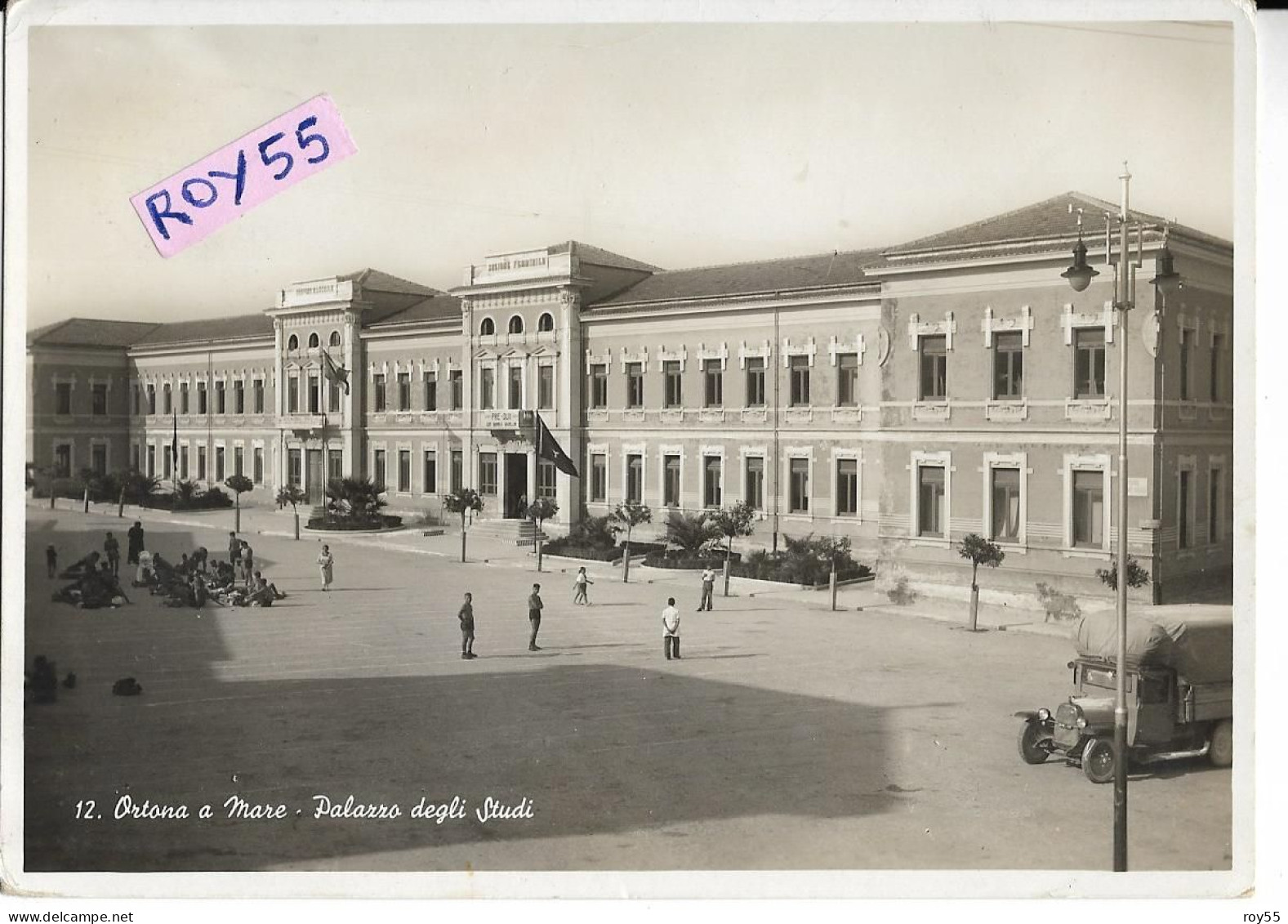 Abruzzo-chieti-ortona A Mare Palazzo Degli Studi Ortona Al Mare Veduta Edificio Animata Fine Anni 30 (v.retro) - Sonstige & Ohne Zuordnung