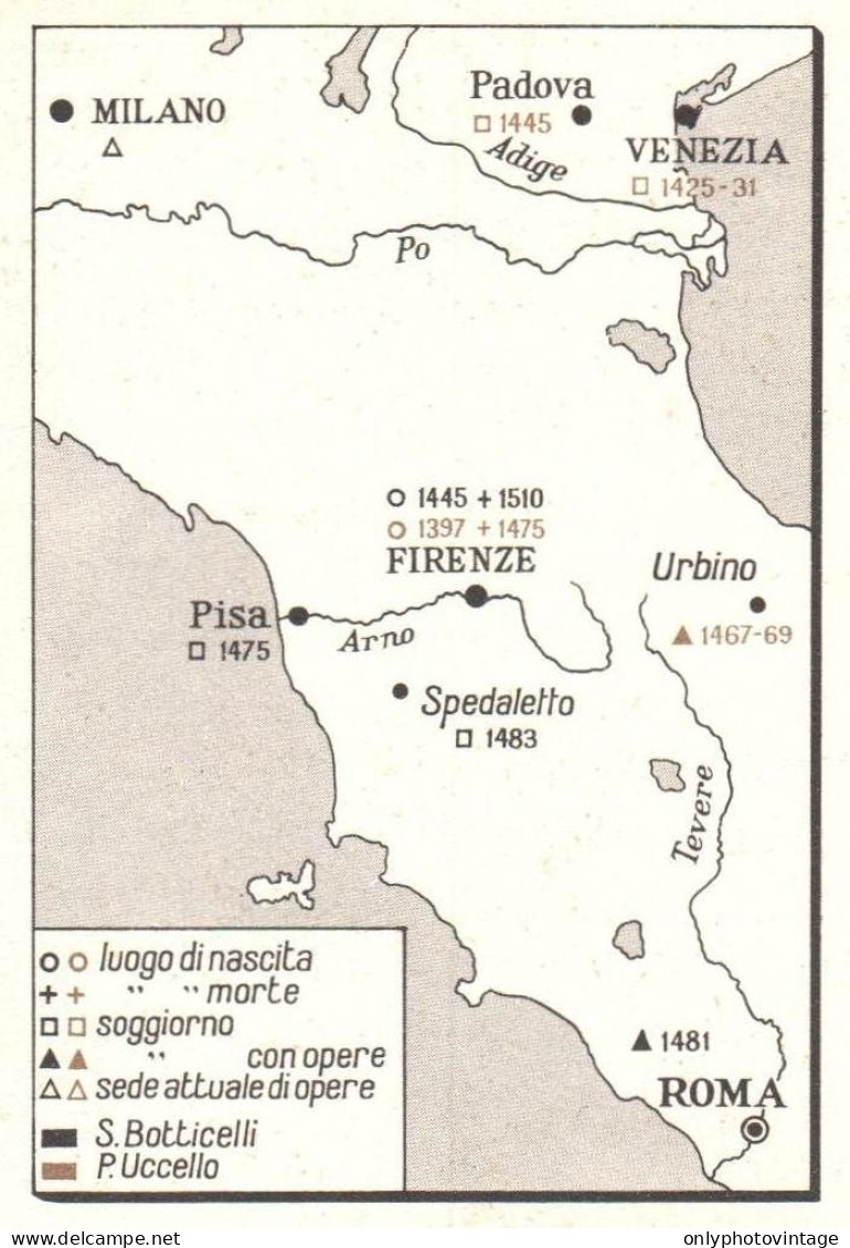 Italia, Sede Attività Pittori Del Rinascimento, Mappa Epoca, Vintage Map - Carte Geographique