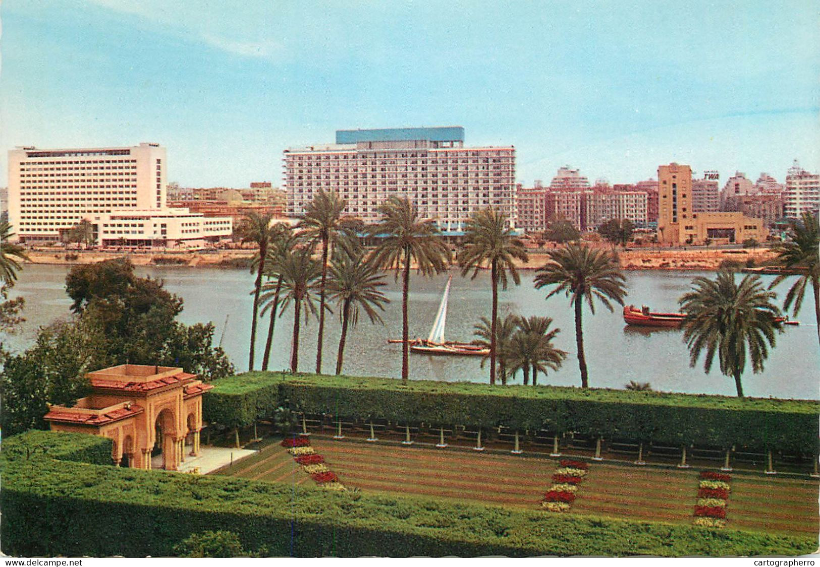 Navigation Sailing Vessels & Boats Themed Postcard Egypt Cairo Nile Hilton Hotel - Voiliers