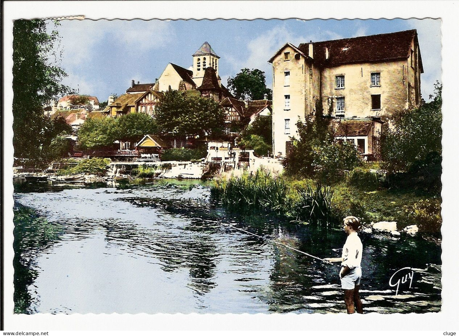 77 - MONTIGNY SUR LOING - Les Bords Du Loing -  Moulin Et Eglise - Pêcheur à La Ligne - Autres & Non Classés