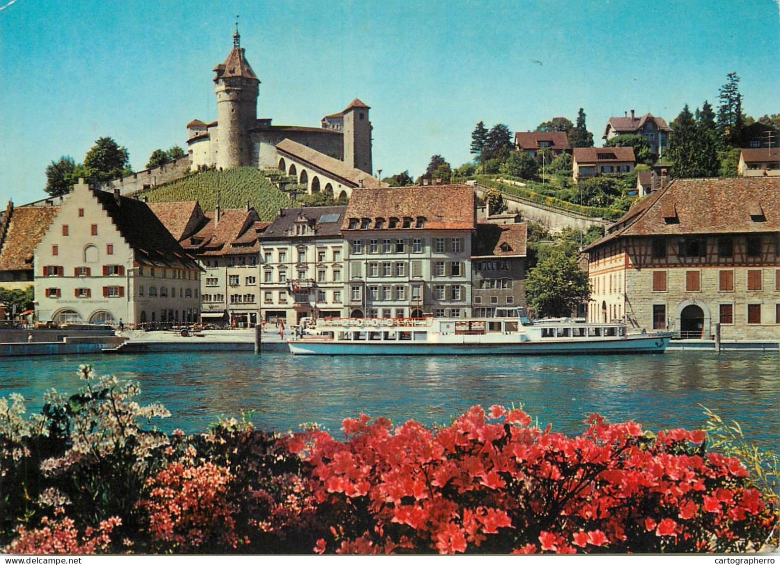 Navigation Sailing Vessels & Boats Themed Postcard Switzerland Schaffhausen Mit Munot - Sailing Vessels