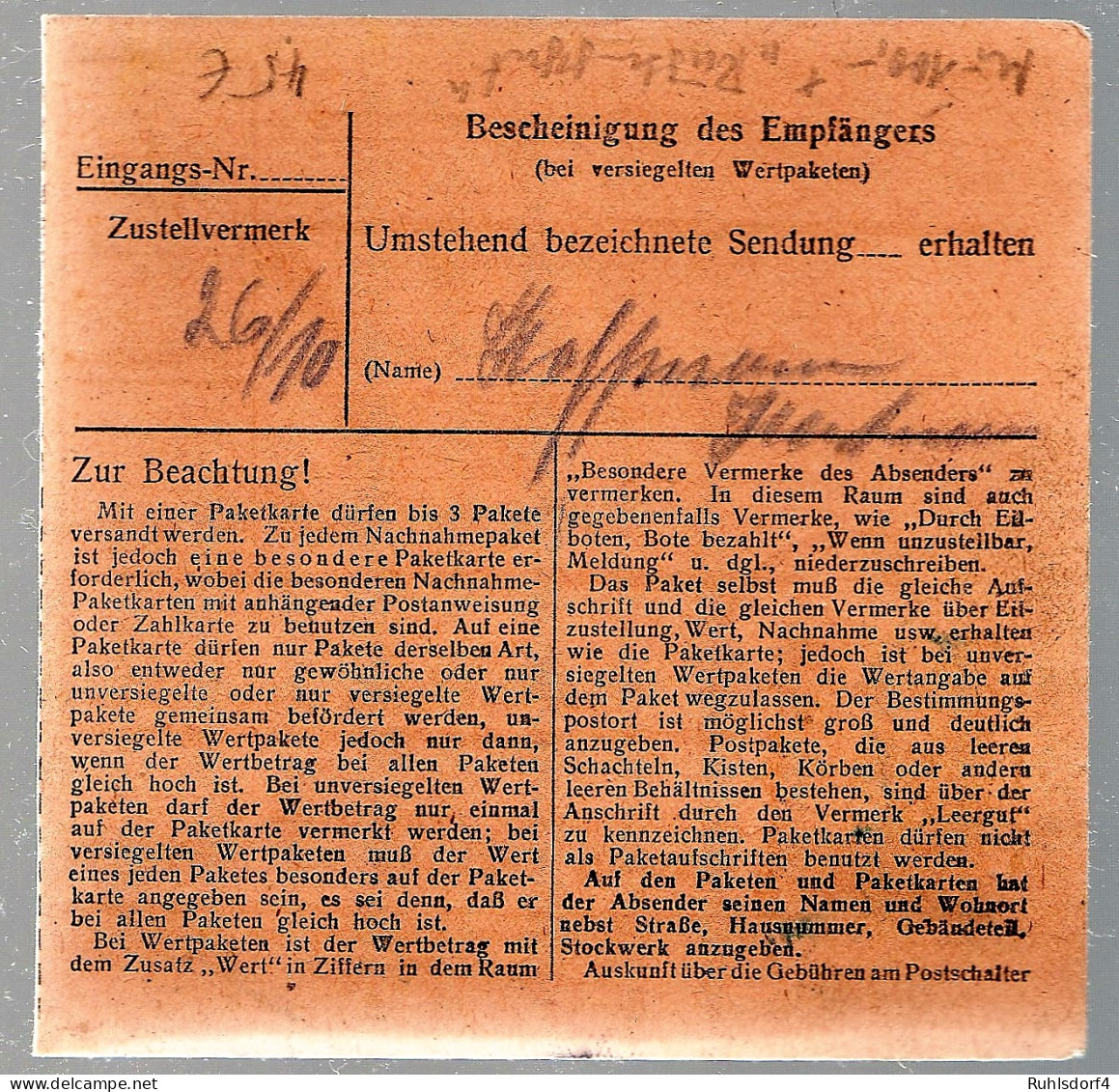 Paketkarte "Rüstungsgut" Mit EF 30 Pfg. Hitler - Sonstige & Ohne Zuordnung