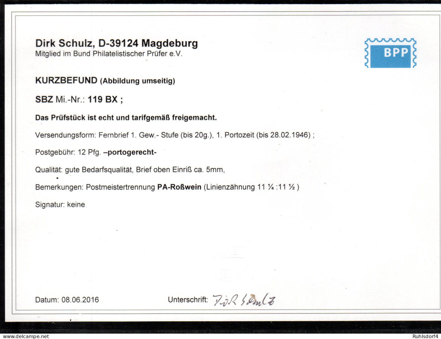 SBZ-Westsachsen Mi.-Nr. 119 BX (Roßwein), EF. Auf Fernbrief, Befund Schulz. - Altri & Non Classificati