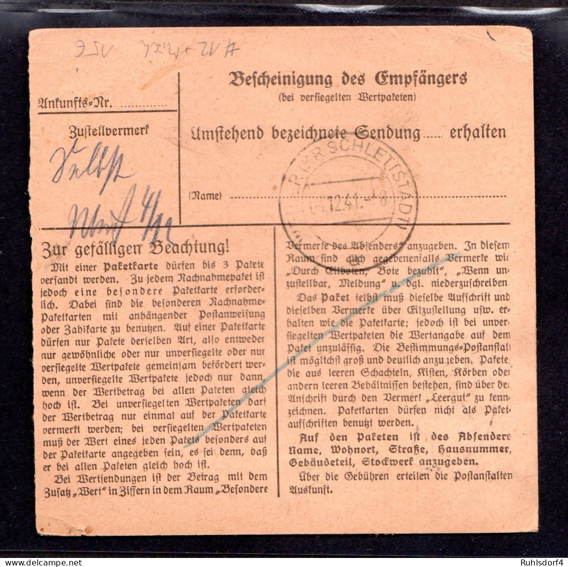 Dt. Besetzung Elsaß Paketkarte Mischfr. Elsaß/DR - Besetzungen 1938-45