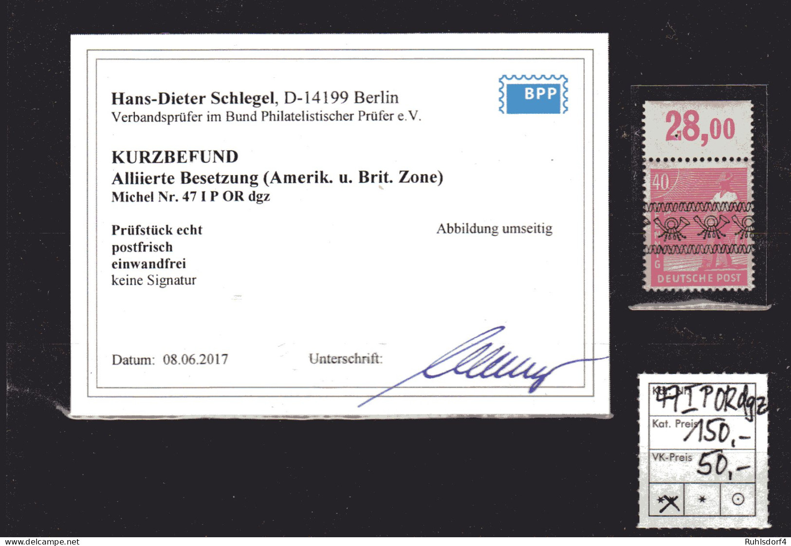 Allierte Besetzung, Bizone, Mi.-Nr. 47 I P Dgz.OR, KB. SchlegelBPP. - Other & Unclassified