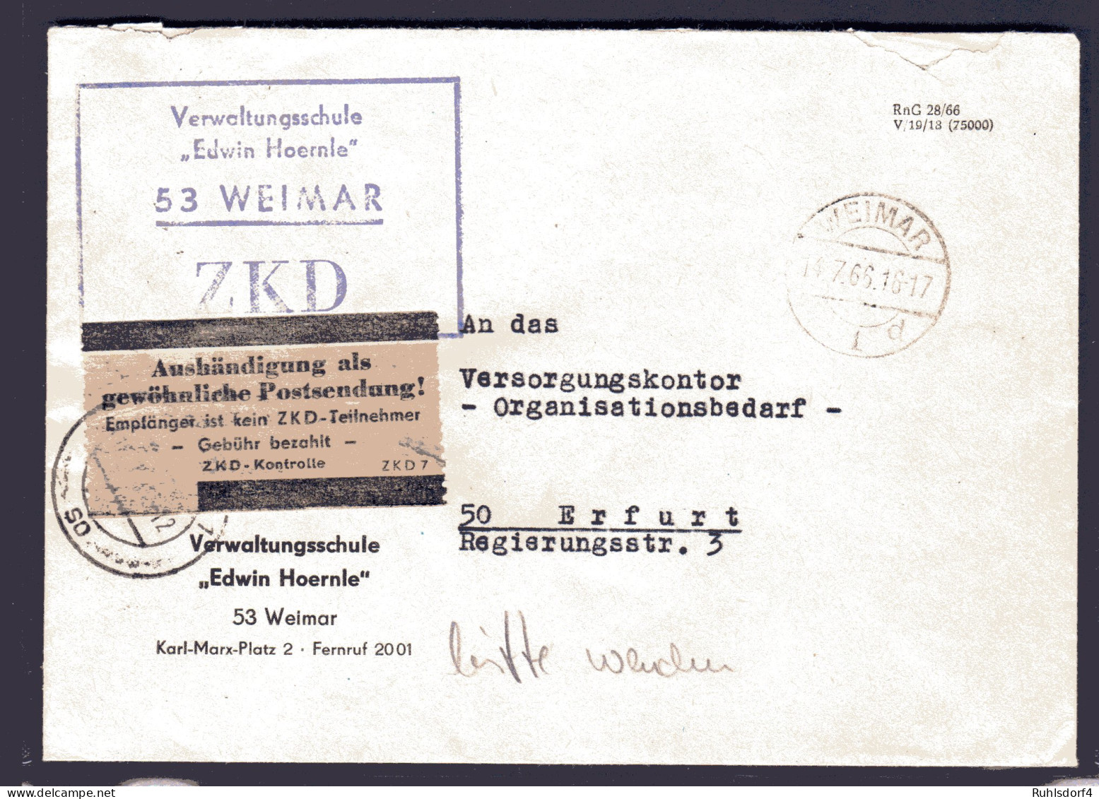 ZKD-Brief  "Aushandigung Als Gewönliche Postsendung" Grau-rosa-Zettel. - Altri & Non Classificati