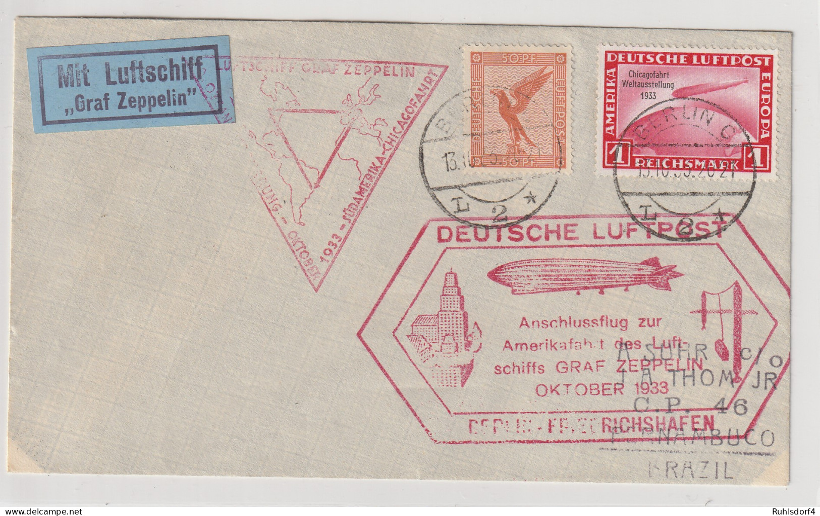 Zeppelin Chicagofahrt 1 RM;  Anschlussflug Ab Berlin.  - Zeppeline