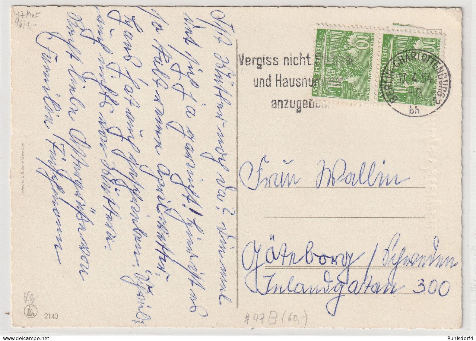 Berliner Bauten (I): Auslandskarte Mit Nr. 47 Im Senkr. Paar - Covers & Documents