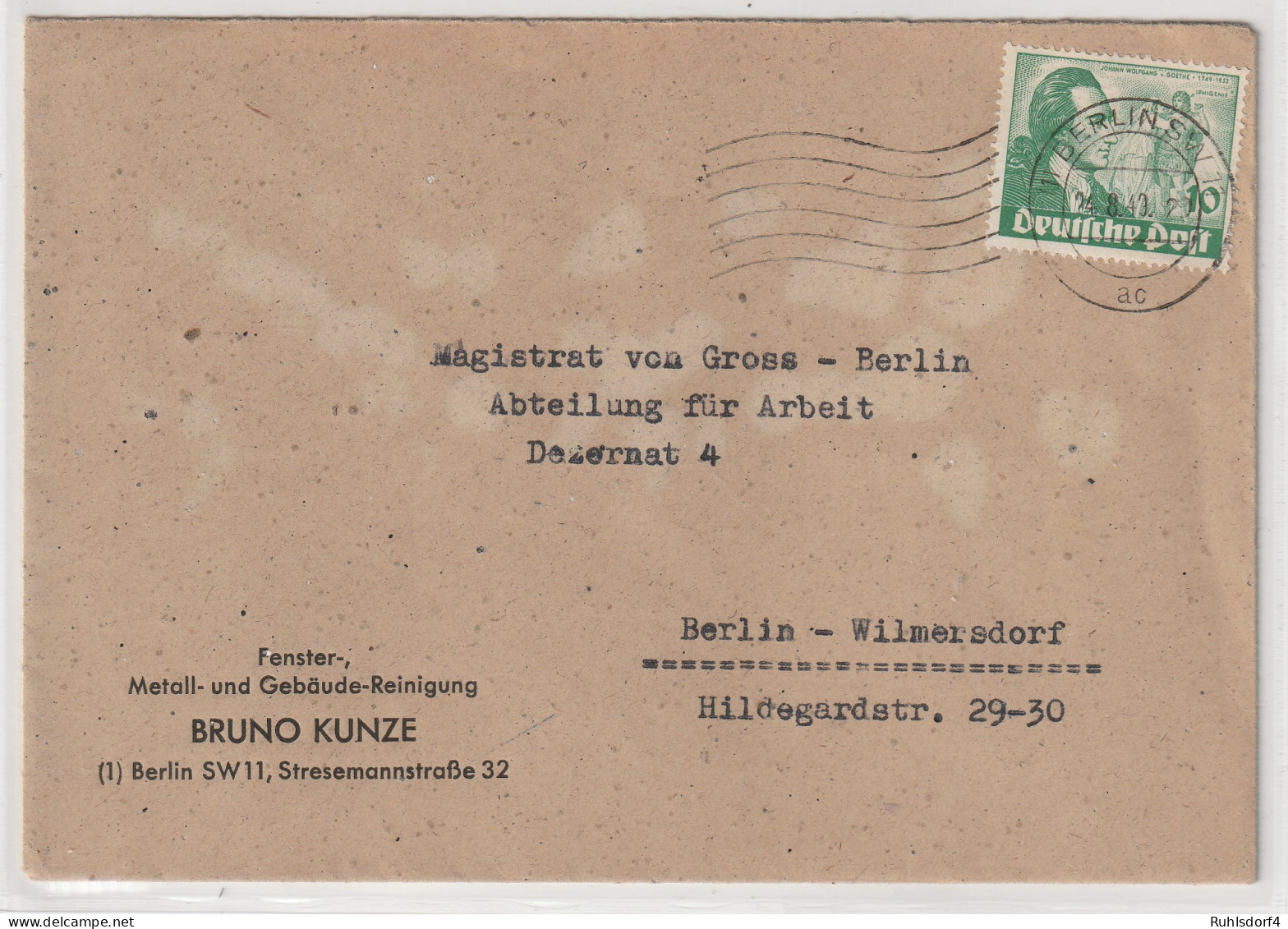 Berlin Goethe: Orts-Bedarfsbrief Mit EF 10 Pfg. Goethe, Gepr. - Storia Postale