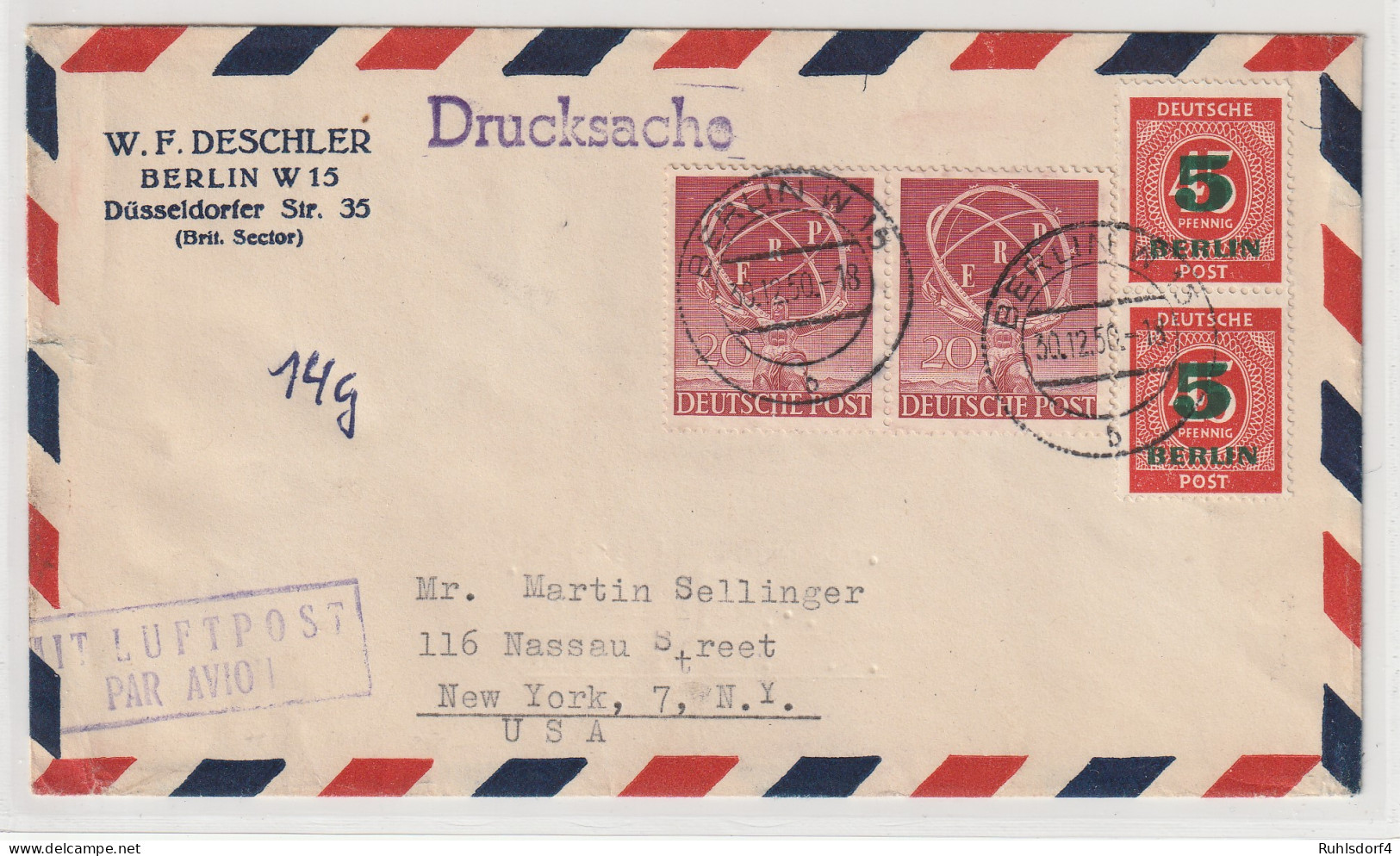 Berlin: Drucksache In Die USA Mit 2x ERP-Marke - Storia Postale