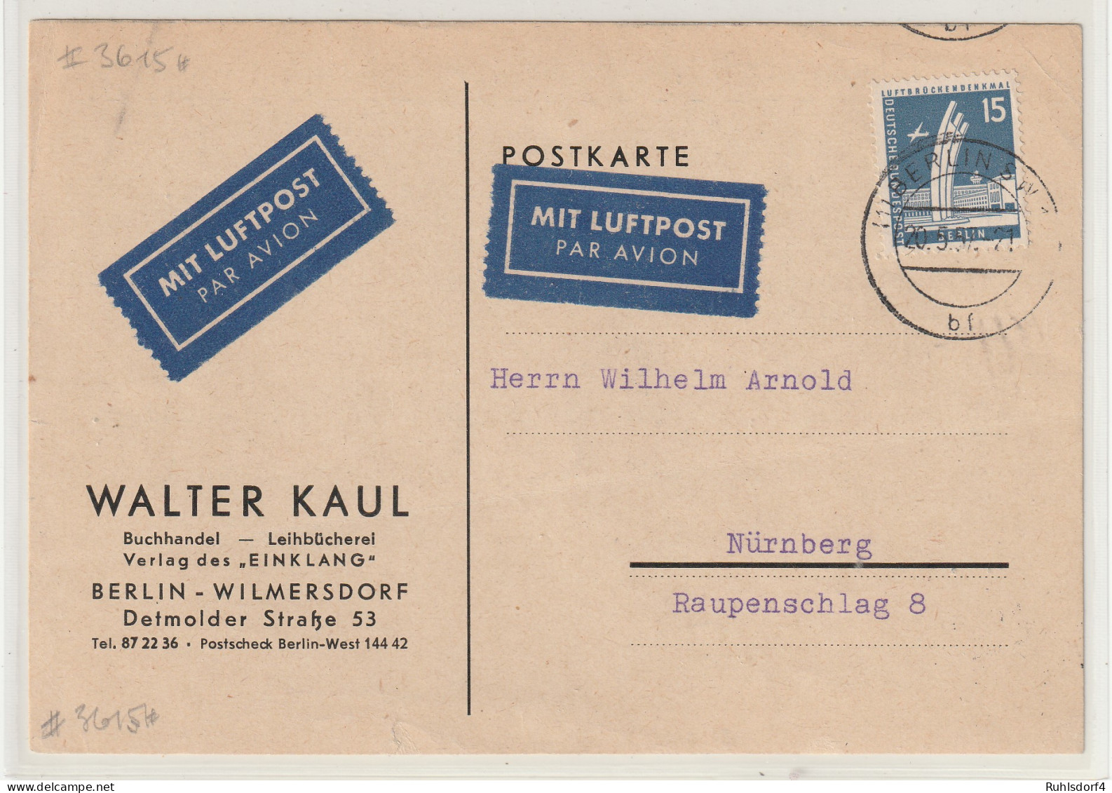 Berlin: Stadtbilder: 15 Pfg.EF Auf LP-Karte - Lettres & Documents