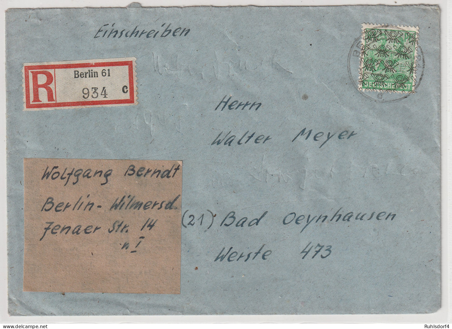 Berlin: 84 Pfg. Posthorn Netz Auf R-Fern-Brief In WBerlin Verwendet, Gepr. - Briefe U. Dokumente