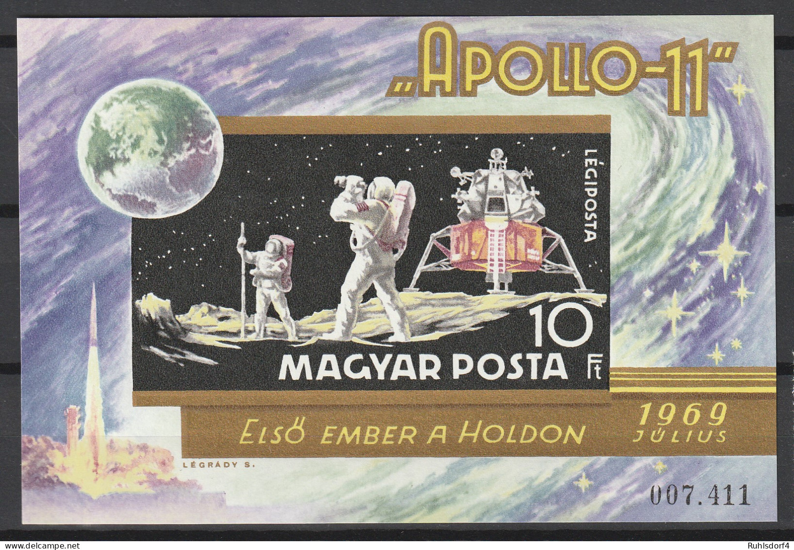 Ungarn Geschnitten: Block Apollo 11 (1969), MNH ** - Altri & Non Classificati