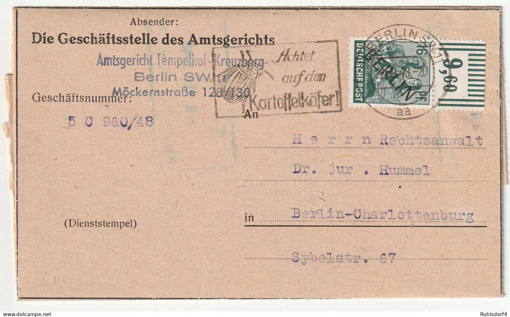 Berlin: Schwarzaufdruck 16 Pfg. W/OR Auf Gerichtsschreiben - Lettres & Documents